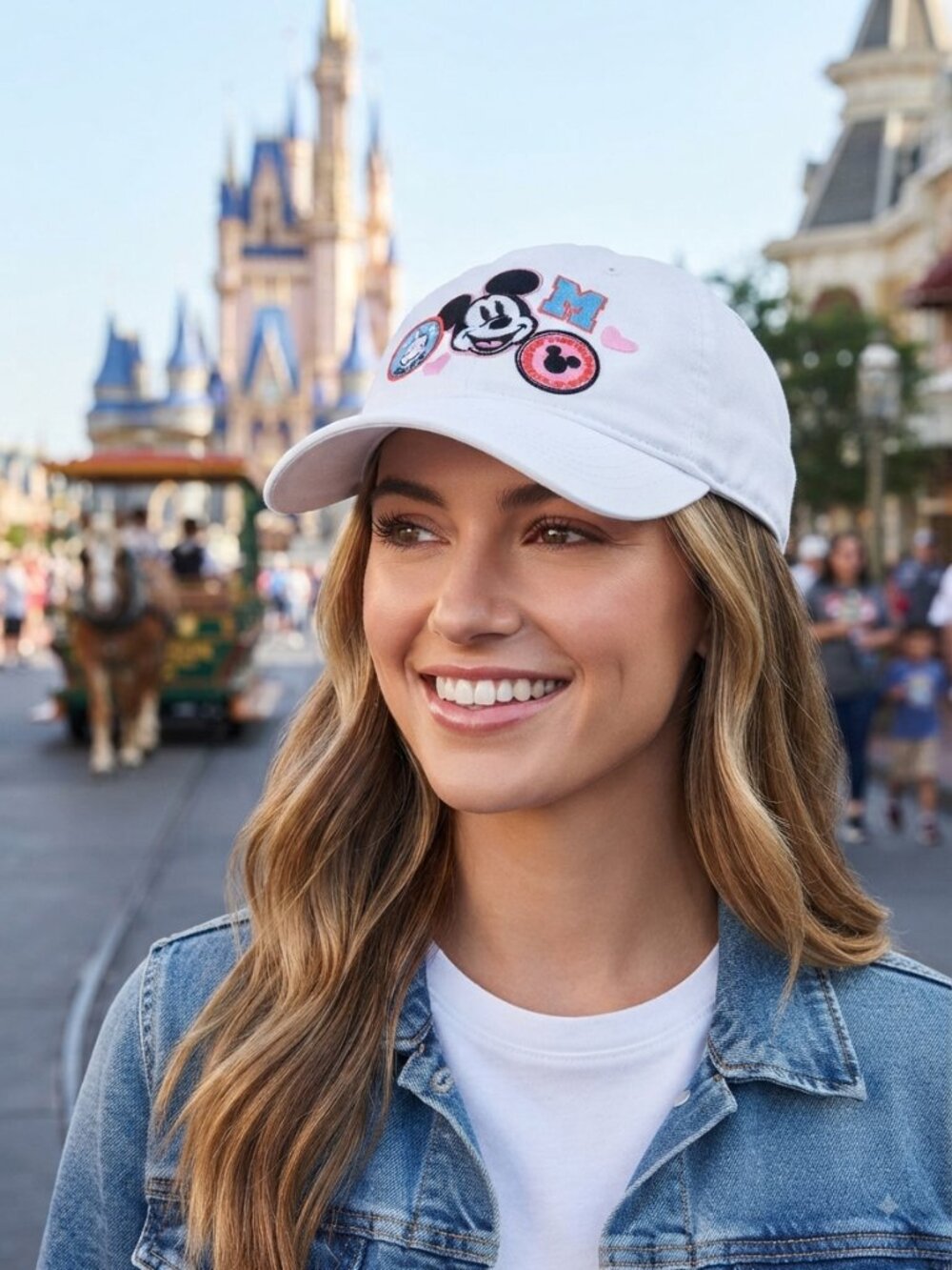 Exclusive Mickey Mouse Y2K Style Patch Embroidered White Dad Hat Cap